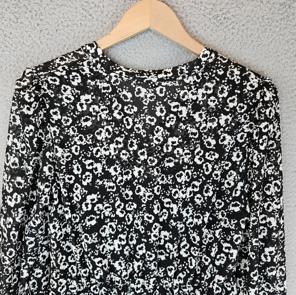 J. Crew Mercantile Dress Sz S Black & White Floral Ruffle Wrist Adjustable - Picture 8 of 13